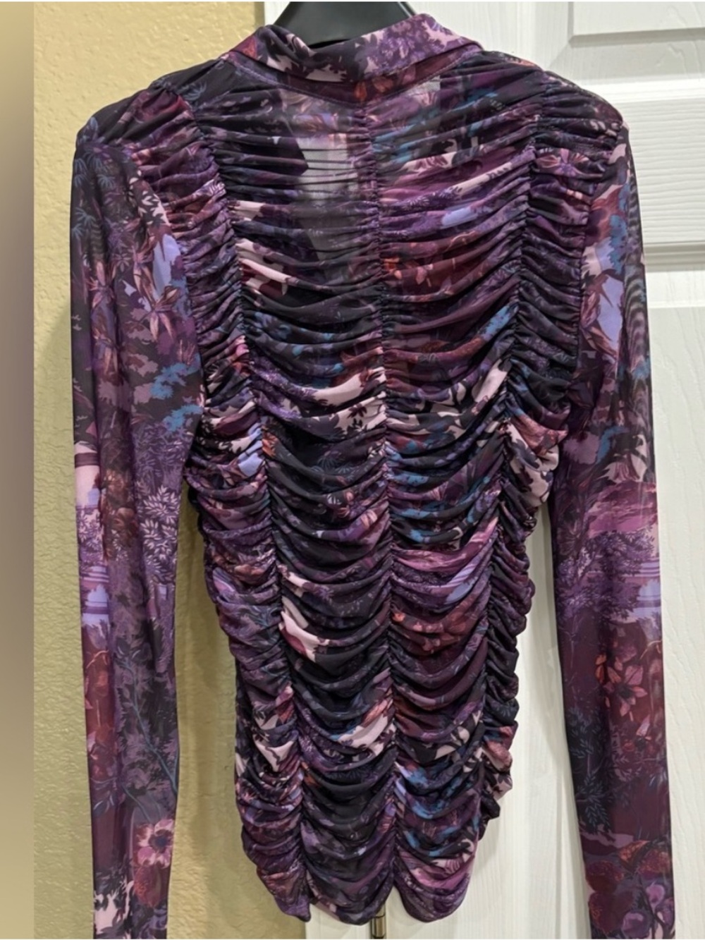 Anthropologie Purple Ruched Sheer Long-Sleeve Blouse XS - Picture 4 of 7